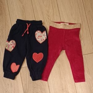 Mini Boden Navy Heart Patch Joggers & Red Velvet Leggings Set